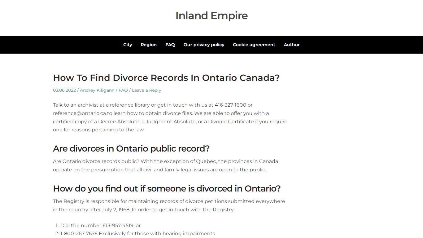 How To Find Divorce Records In Ontario Canada? - Inland Empire