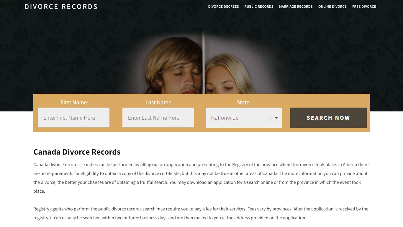 Canada Divorce Records | Enter Name & Search | 14 Days FREE